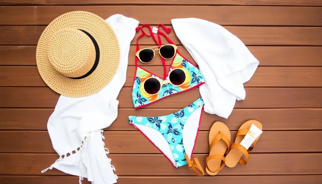 A curated selection of beach essentials for a chic getaway.