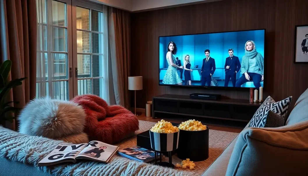 A cozy and fashionable setting for a chic movie night.